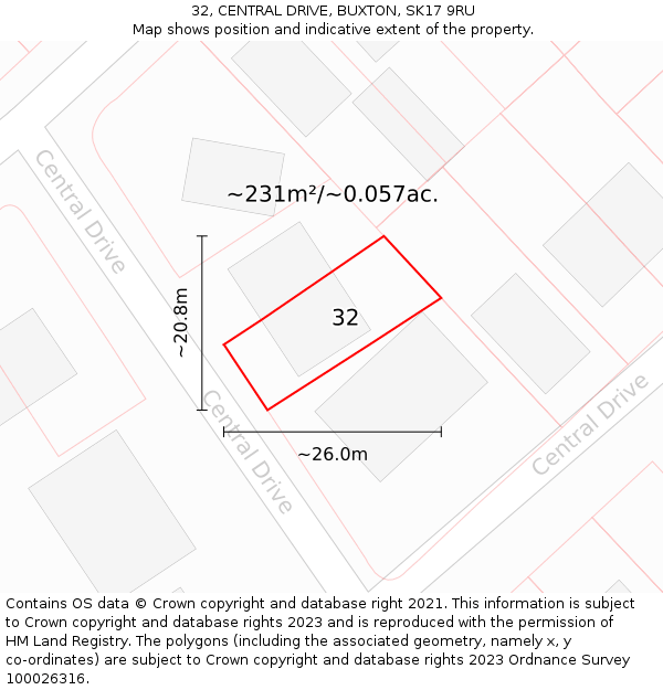 32, CENTRAL DRIVE, BUXTON, SK17 9RU: Plot and title map