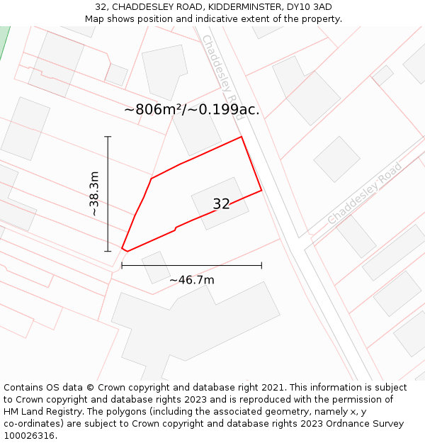 32, CHADDESLEY ROAD, KIDDERMINSTER, DY10 3AD: Plot and title map