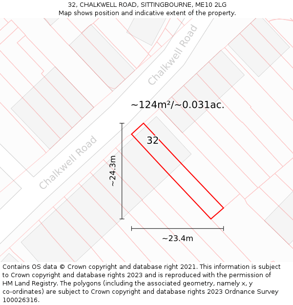 32, CHALKWELL ROAD, SITTINGBOURNE, ME10 2LG: Plot and title map