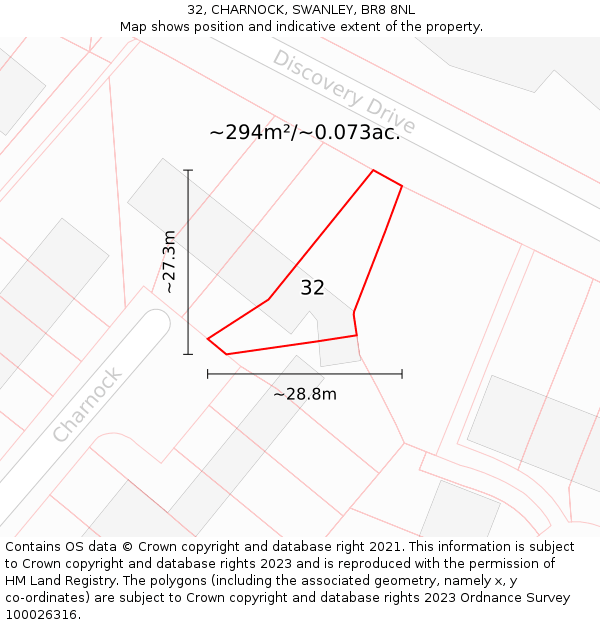 32, CHARNOCK, SWANLEY, BR8 8NL: Plot and title map
