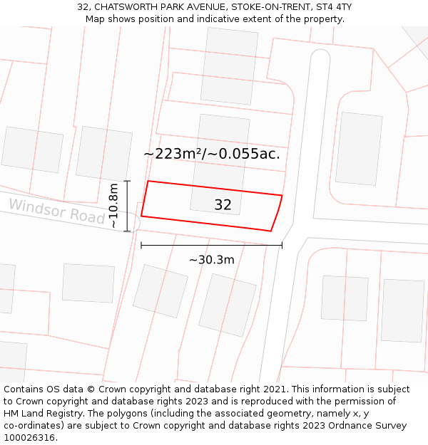 32, CHATSWORTH PARK AVENUE, STOKE-ON-TRENT, ST4 4TY: Plot and title map