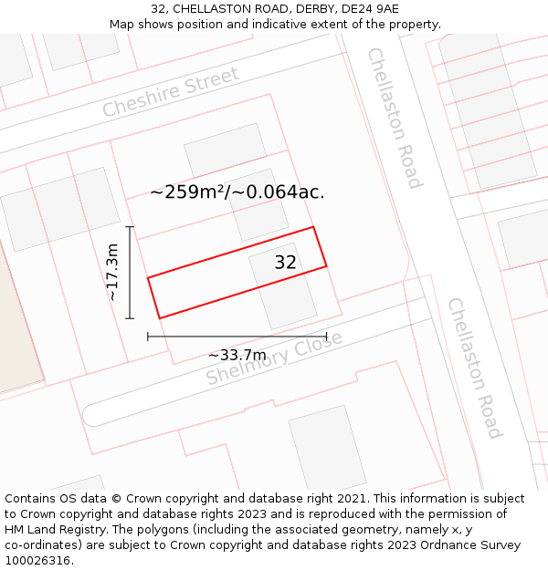 32, CHELLASTON ROAD, DERBY, DE24 9AE: Plot and title map
