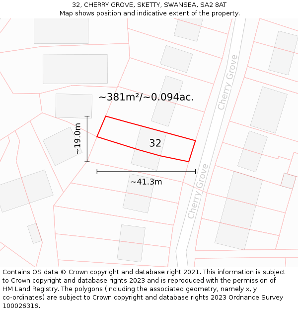 32, CHERRY GROVE, SKETTY, SWANSEA, SA2 8AT: Plot and title map