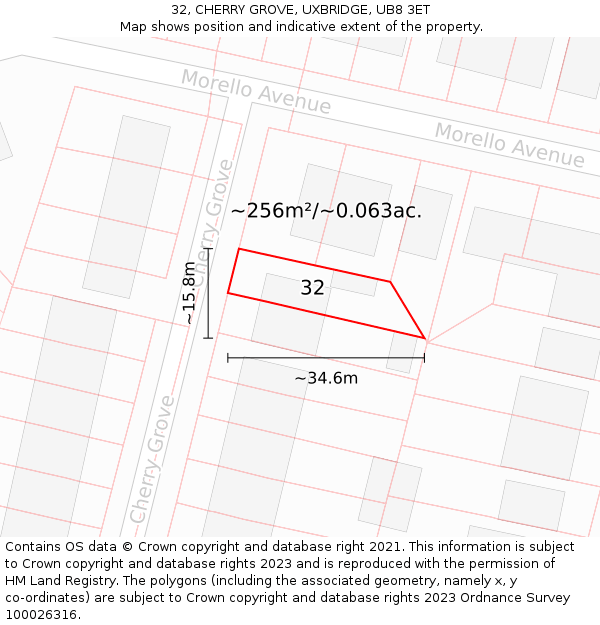 32, CHERRY GROVE, UXBRIDGE, UB8 3ET: Plot and title map