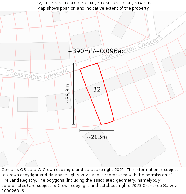 32, CHESSINGTON CRESCENT, STOKE-ON-TRENT, ST4 8ER: Plot and title map
