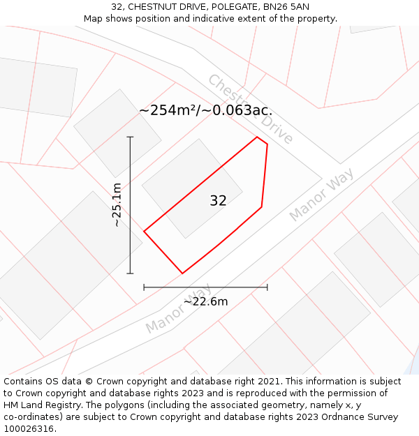 32, CHESTNUT DRIVE, POLEGATE, BN26 5AN: Plot and title map