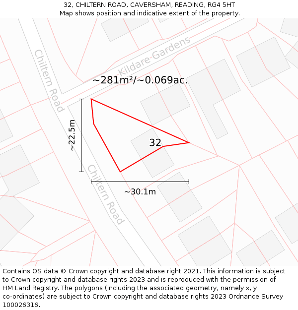 32, CHILTERN ROAD, CAVERSHAM, READING, RG4 5HT: Plot and title map