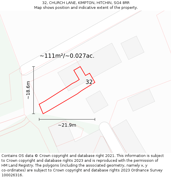 32, CHURCH LANE, KIMPTON, HITCHIN, SG4 8RR: Plot and title map