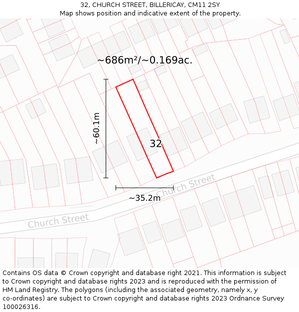32, CHURCH STREET, BILLERICAY, CM11 2SY: Plot and title map