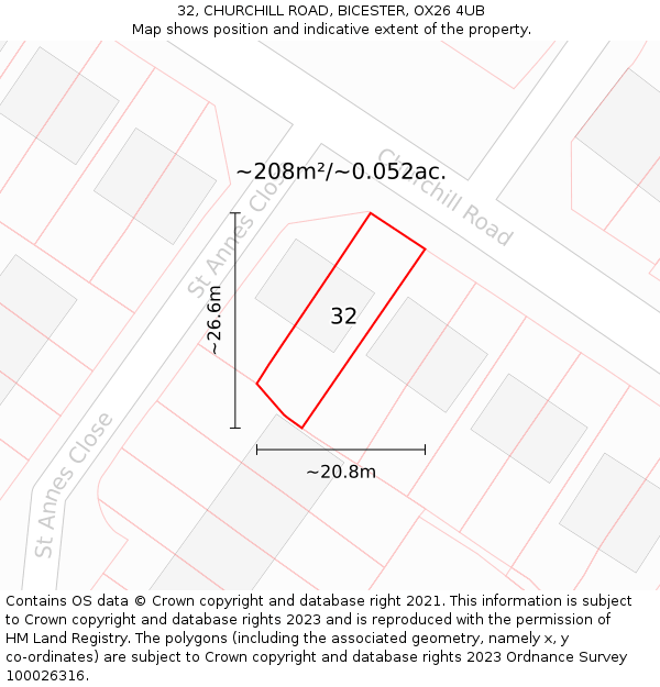 32, CHURCHILL ROAD, BICESTER, OX26 4UB: Plot and title map