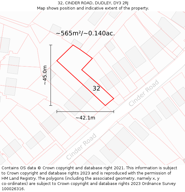 32, CINDER ROAD, DUDLEY, DY3 2RJ: Plot and title map