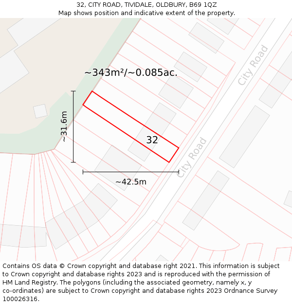 32, CITY ROAD, TIVIDALE, OLDBURY, B69 1QZ: Plot and title map