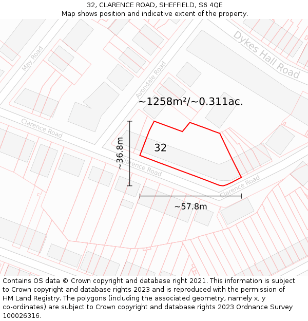 32, CLARENCE ROAD, SHEFFIELD, S6 4QE: Plot and title map
