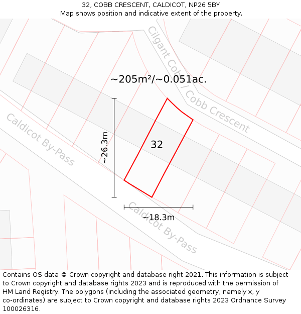 32, COBB CRESCENT, CALDICOT, NP26 5BY: Plot and title map