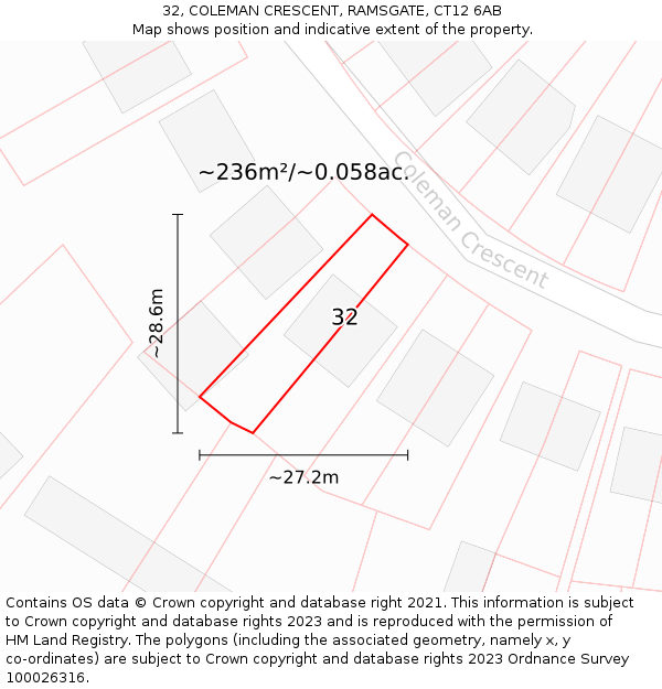 32, COLEMAN CRESCENT, RAMSGATE, CT12 6AB: Plot and title map