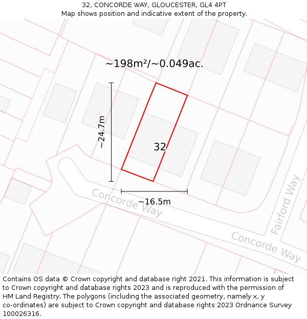 32, CONCORDE WAY, GLOUCESTER, GL4 4PT: Plot and title map