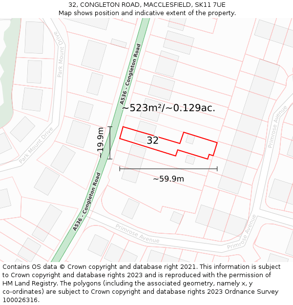 32, CONGLETON ROAD, MACCLESFIELD, SK11 7UE: Plot and title map