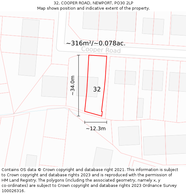 32, COOPER ROAD, NEWPORT, PO30 2LP: Plot and title map