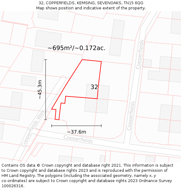 32, COPPERFIELDS, KEMSING, SEVENOAKS, TN15 6QG: Plot and title map