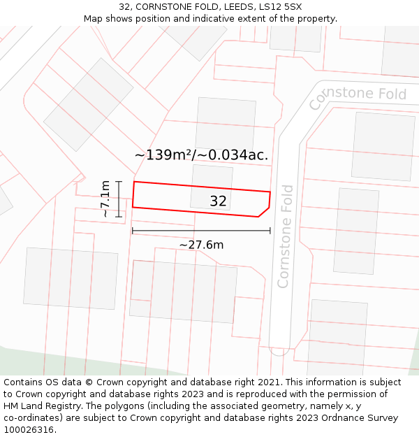 32, CORNSTONE FOLD, LEEDS, LS12 5SX: Plot and title map