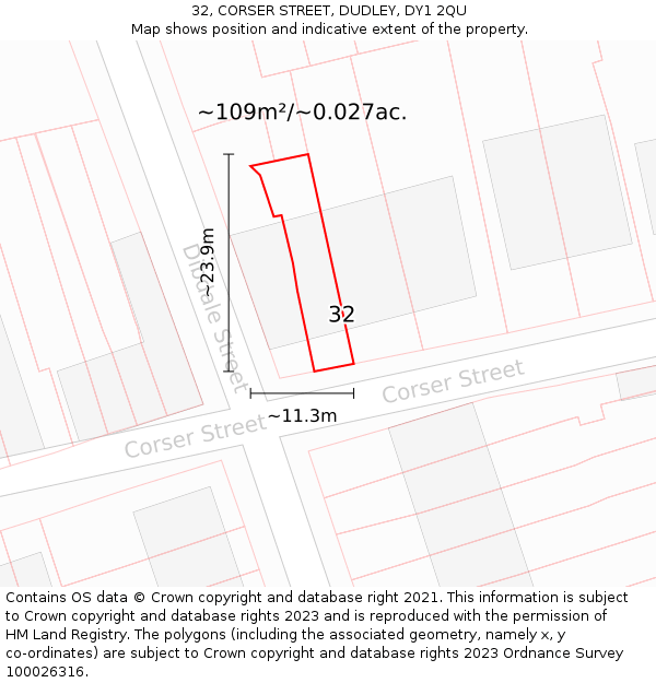 32, CORSER STREET, DUDLEY, DY1 2QU: Plot and title map