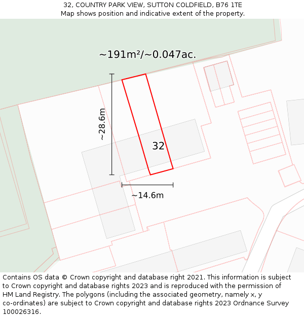 32, COUNTRY PARK VIEW, SUTTON COLDFIELD, B76 1TE: Plot and title map