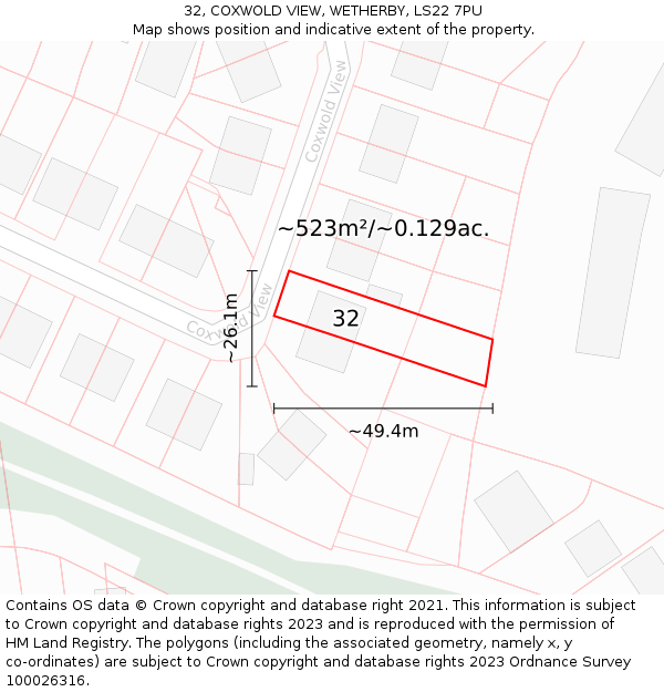 32, COXWOLD VIEW, WETHERBY, LS22 7PU: Plot and title map