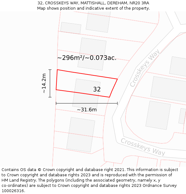 32, CROSSKEYS WAY, MATTISHALL, DEREHAM, NR20 3RA: Plot and title map