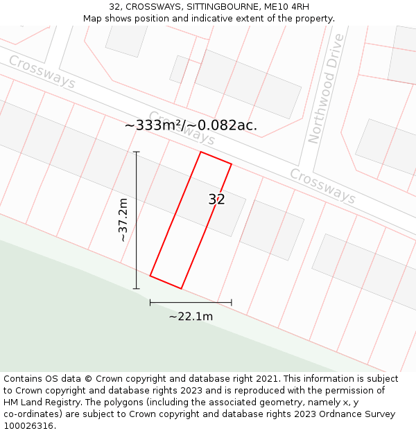 32, CROSSWAYS, SITTINGBOURNE, ME10 4RH: Plot and title map