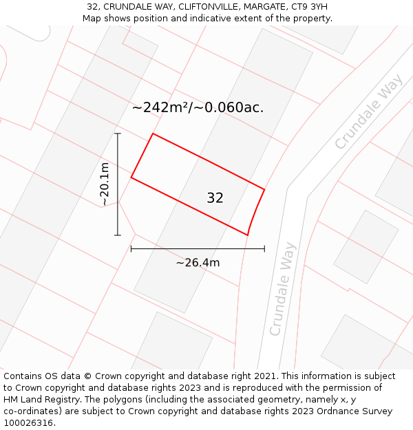 32, CRUNDALE WAY, CLIFTONVILLE, MARGATE, CT9 3YH: Plot and title map