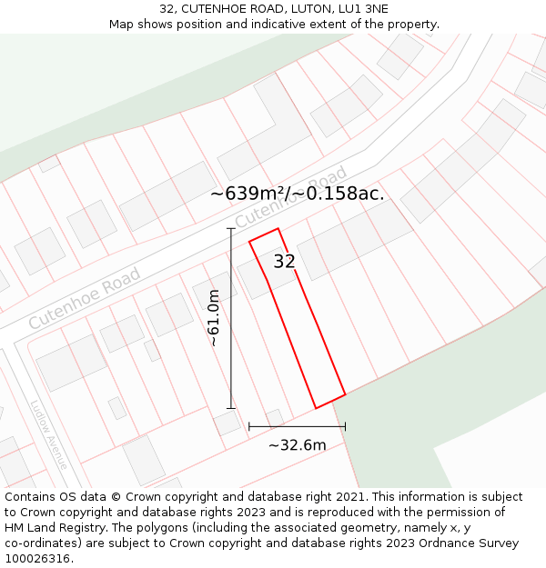 32, CUTENHOE ROAD, LUTON, LU1 3NE: Plot and title map