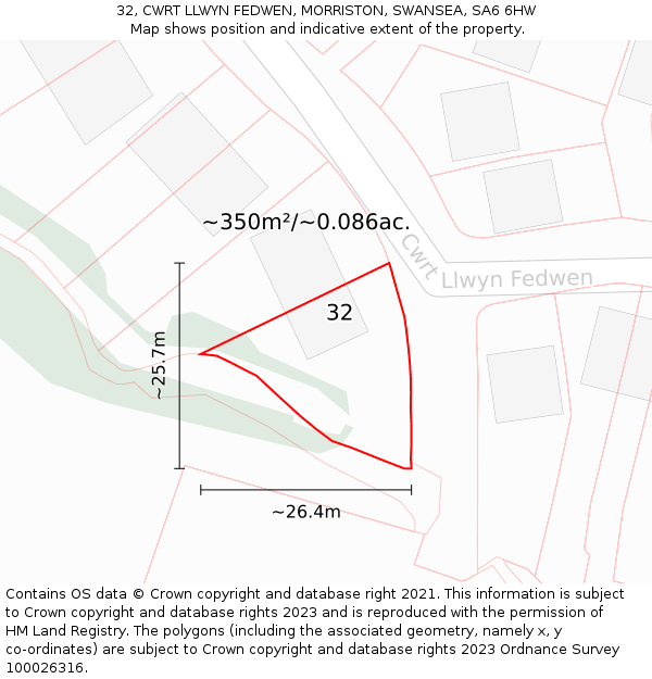 32, CWRT LLWYN FEDWEN, MORRISTON, SWANSEA, SA6 6HW: Plot and title map