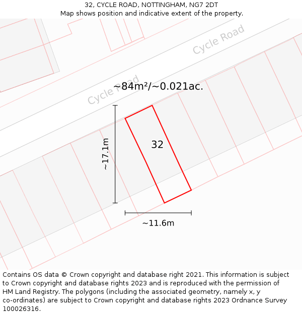 32, CYCLE ROAD, NOTTINGHAM, NG7 2DT: Plot and title map