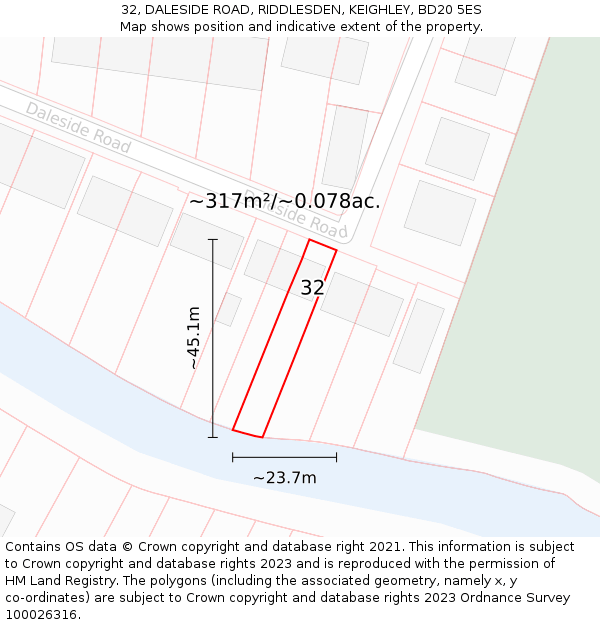 32, DALESIDE ROAD, RIDDLESDEN, KEIGHLEY, BD20 5ES: Plot and title map