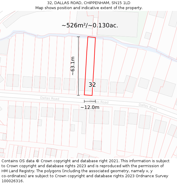 32, DALLAS ROAD, CHIPPENHAM, SN15 1LD: Plot and title map