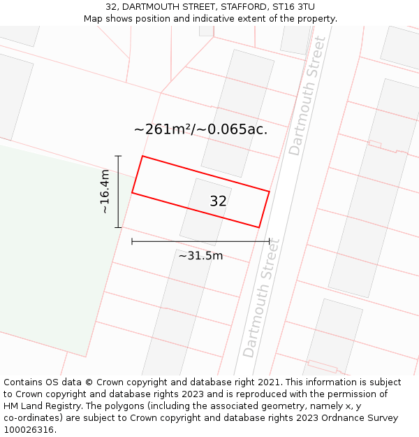 32, DARTMOUTH STREET, STAFFORD, ST16 3TU: Plot and title map