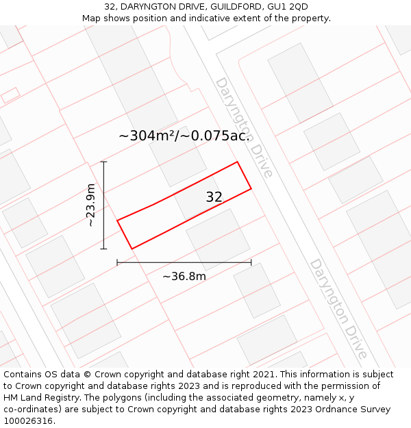 32, DARYNGTON DRIVE, GUILDFORD, GU1 2QD: Plot and title map