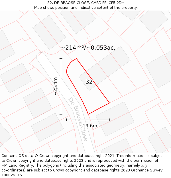 32, DE BRAOSE CLOSE, CARDIFF, CF5 2DH: Plot and title map