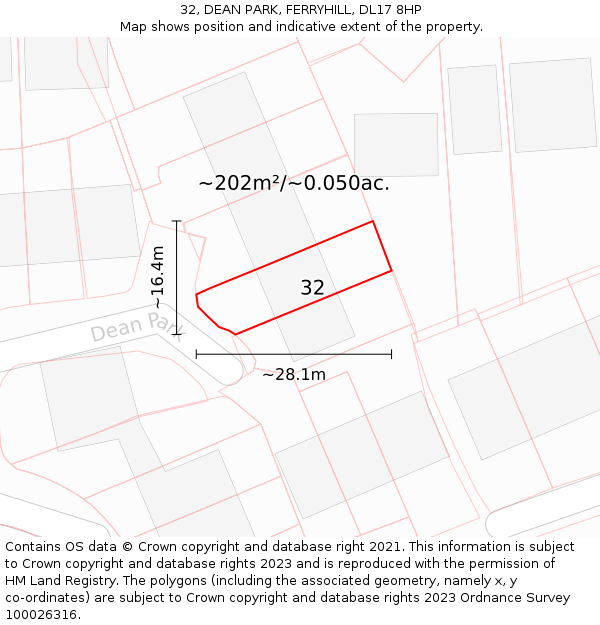 32, DEAN PARK, FERRYHILL, DL17 8HP: Plot and title map