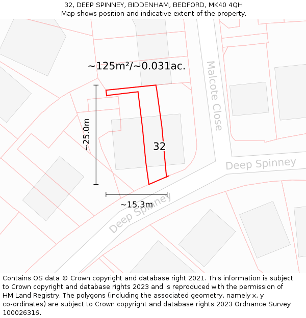 32, DEEP SPINNEY, BIDDENHAM, BEDFORD, MK40 4QH: Plot and title map