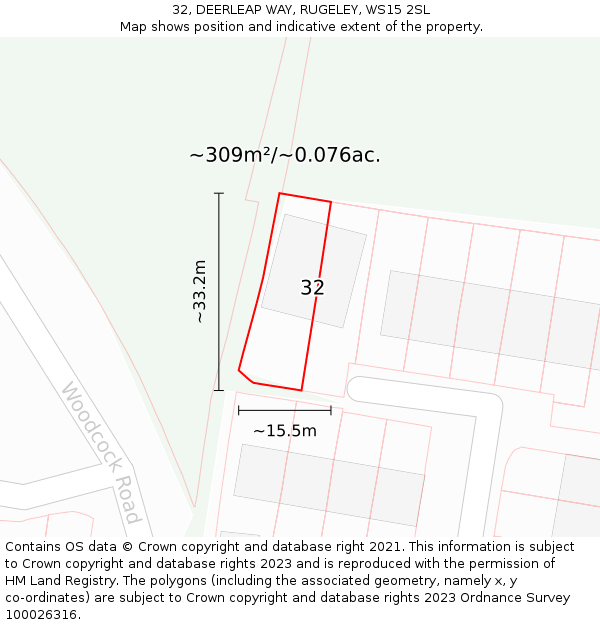 32, DEERLEAP WAY, RUGELEY, WS15 2SL: Plot and title map