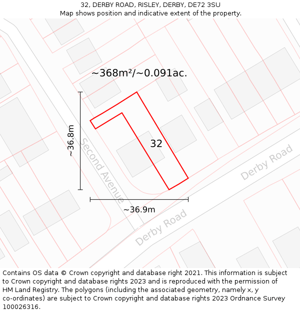 32, DERBY ROAD, RISLEY, DERBY, DE72 3SU: Plot and title map