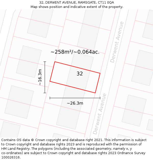 32, DERWENT AVENUE, RAMSGATE, CT11 0QA: Plot and title map