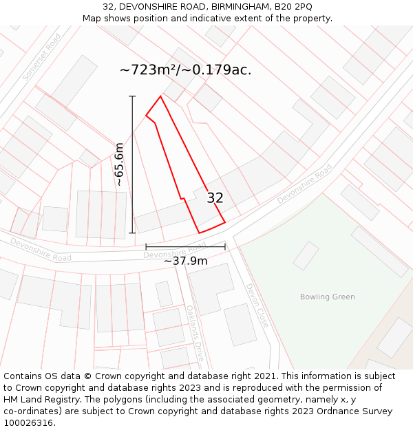 32, DEVONSHIRE ROAD, BIRMINGHAM, B20 2PQ: Plot and title map