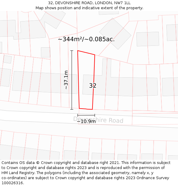 32, DEVONSHIRE ROAD, LONDON, NW7 1LL: Plot and title map