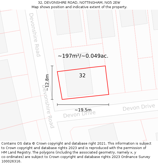32, DEVONSHIRE ROAD, NOTTINGHAM, NG5 2EW: Plot and title map