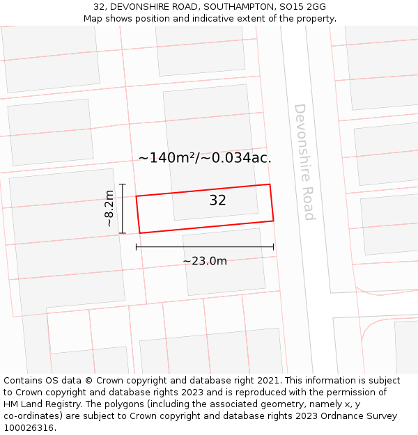 32, DEVONSHIRE ROAD, SOUTHAMPTON, SO15 2GG: Plot and title map