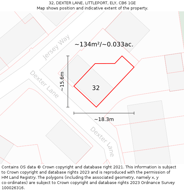 32, DEXTER LANE, LITTLEPORT, ELY, CB6 1GE: Plot and title map