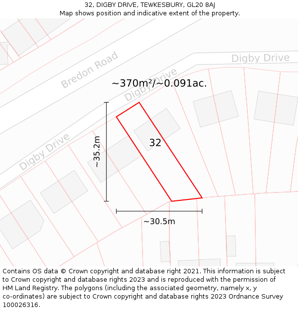 32, DIGBY DRIVE, TEWKESBURY, GL20 8AJ: Plot and title map