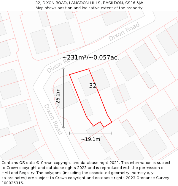 32, DIXON ROAD, LANGDON HILLS, BASILDON, SS16 5JW: Plot and title map